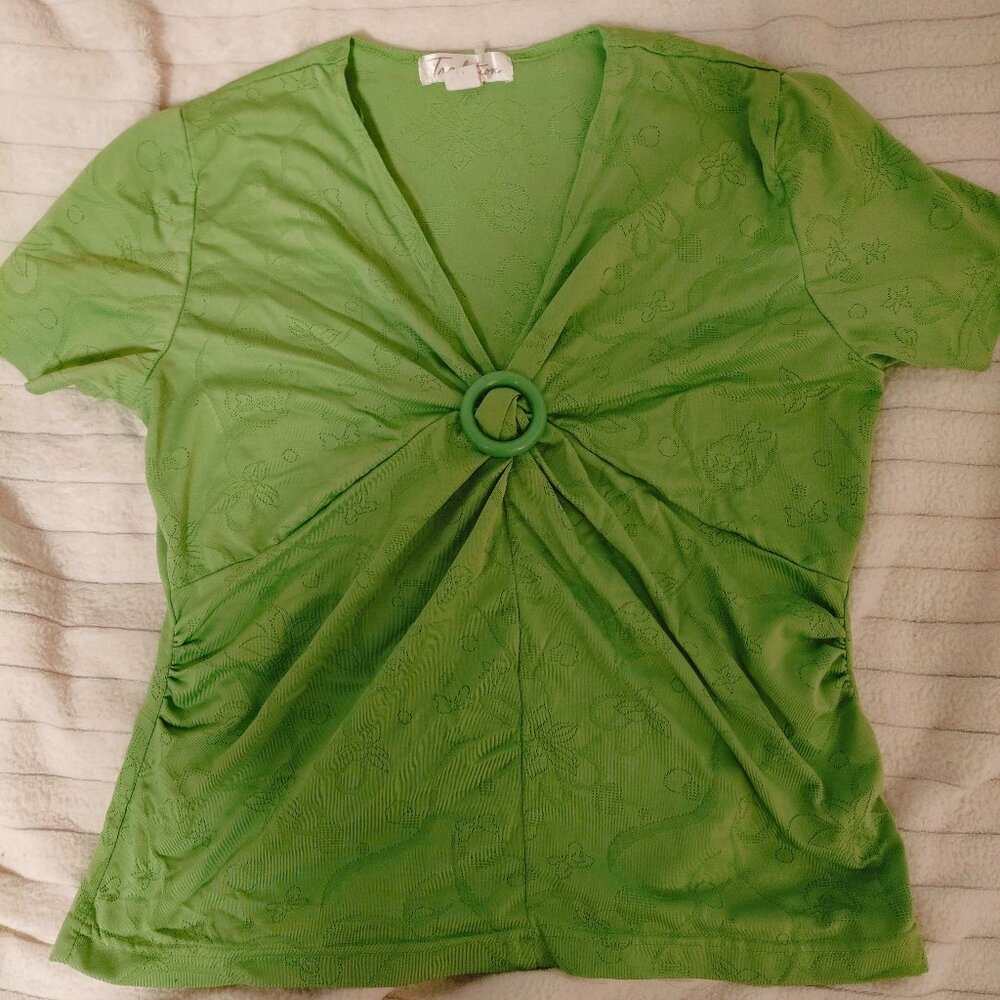 Y2K Vintage V-neck green top with floral print